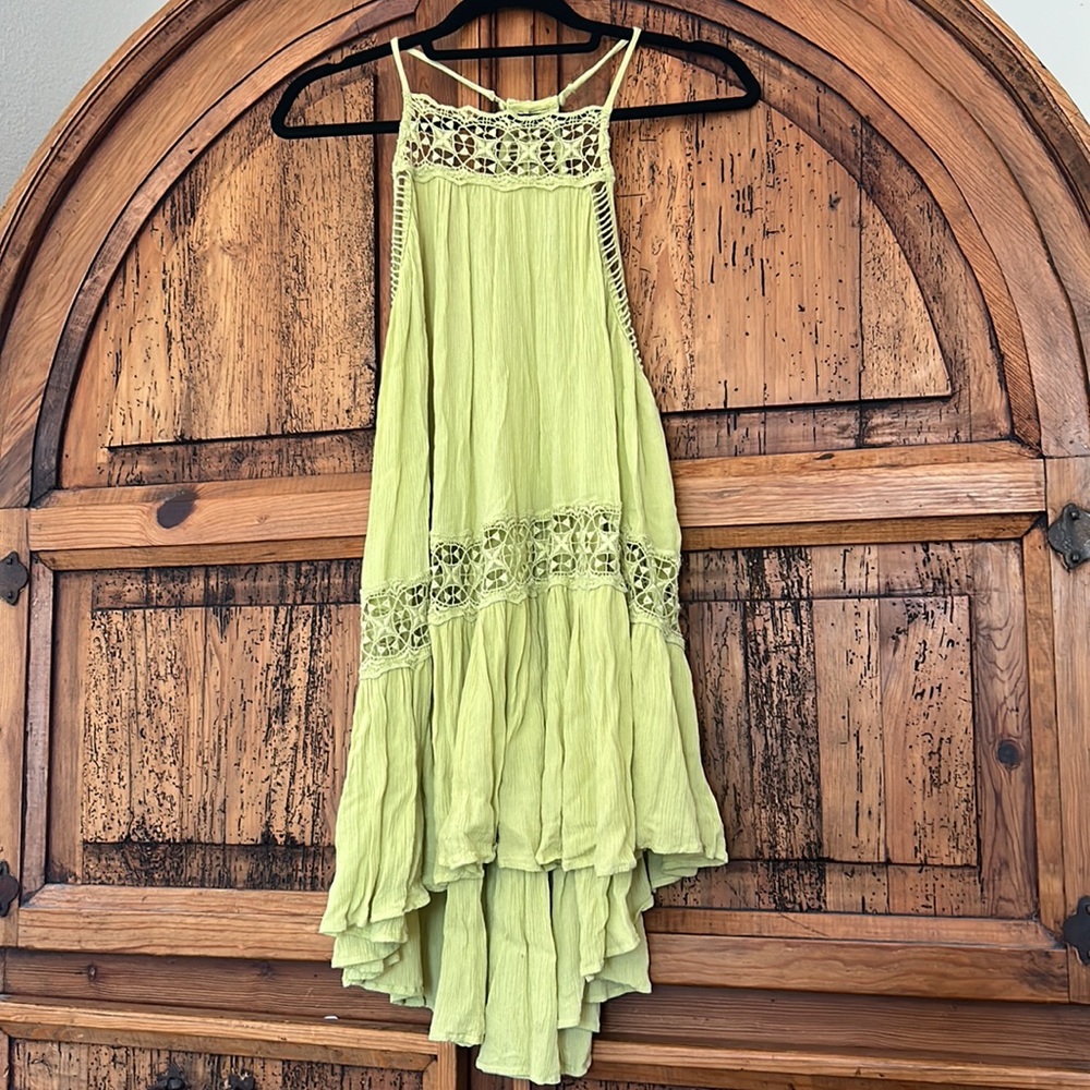 Free People Sky Full of Stars Lime Green Lace Halter Swing Dress Tunic Top - Picture 5 of 11